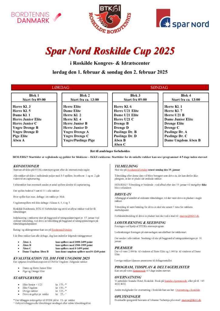Spar Nord Roskilde Cup 2025 | Roskilde Bordtennis, BTK 61